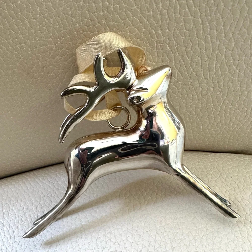 Pottery Barn NWOT Vintage Silver Reindeer Holiday Christmas Ornaments